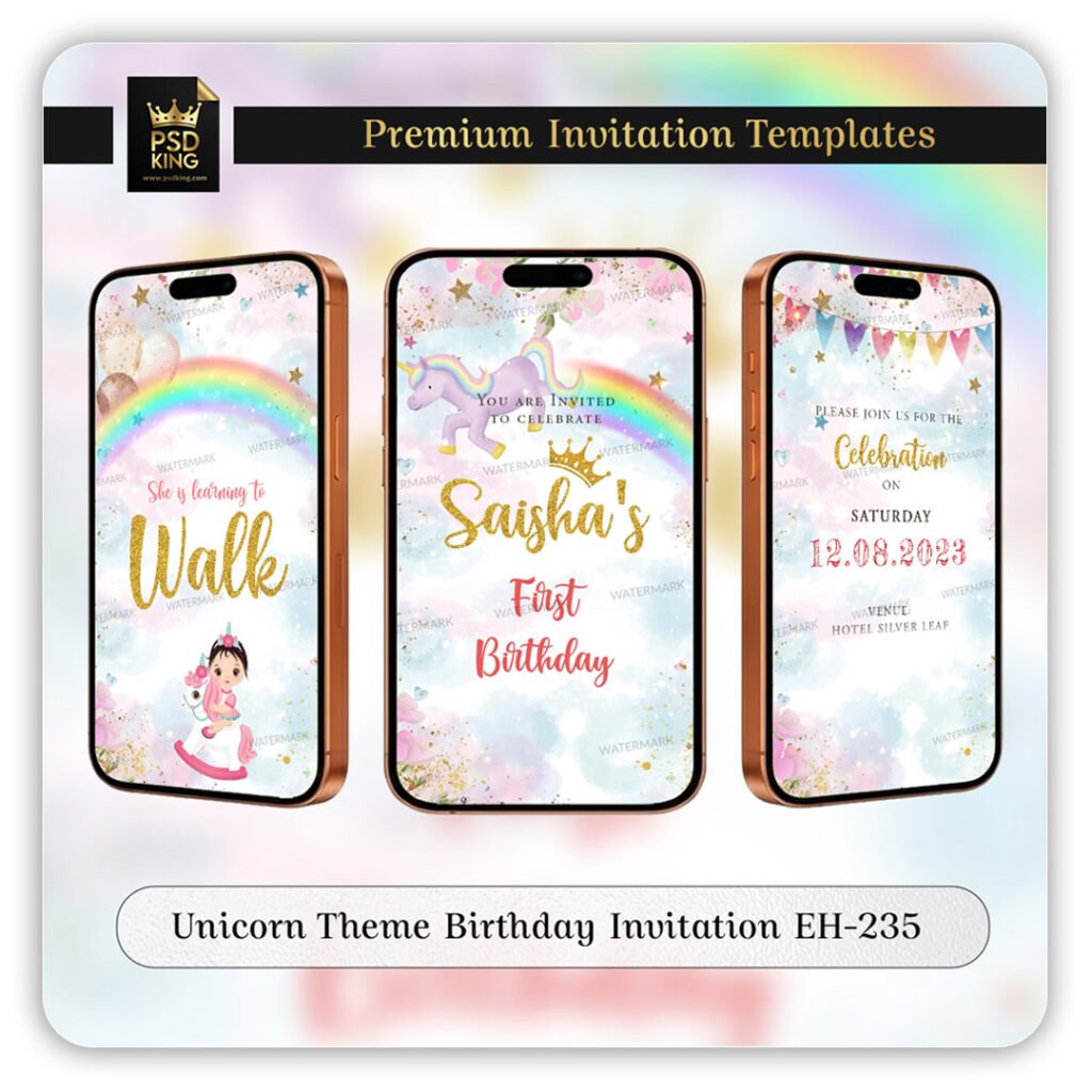 Unicorn Theme Birthday Invitation EH-235